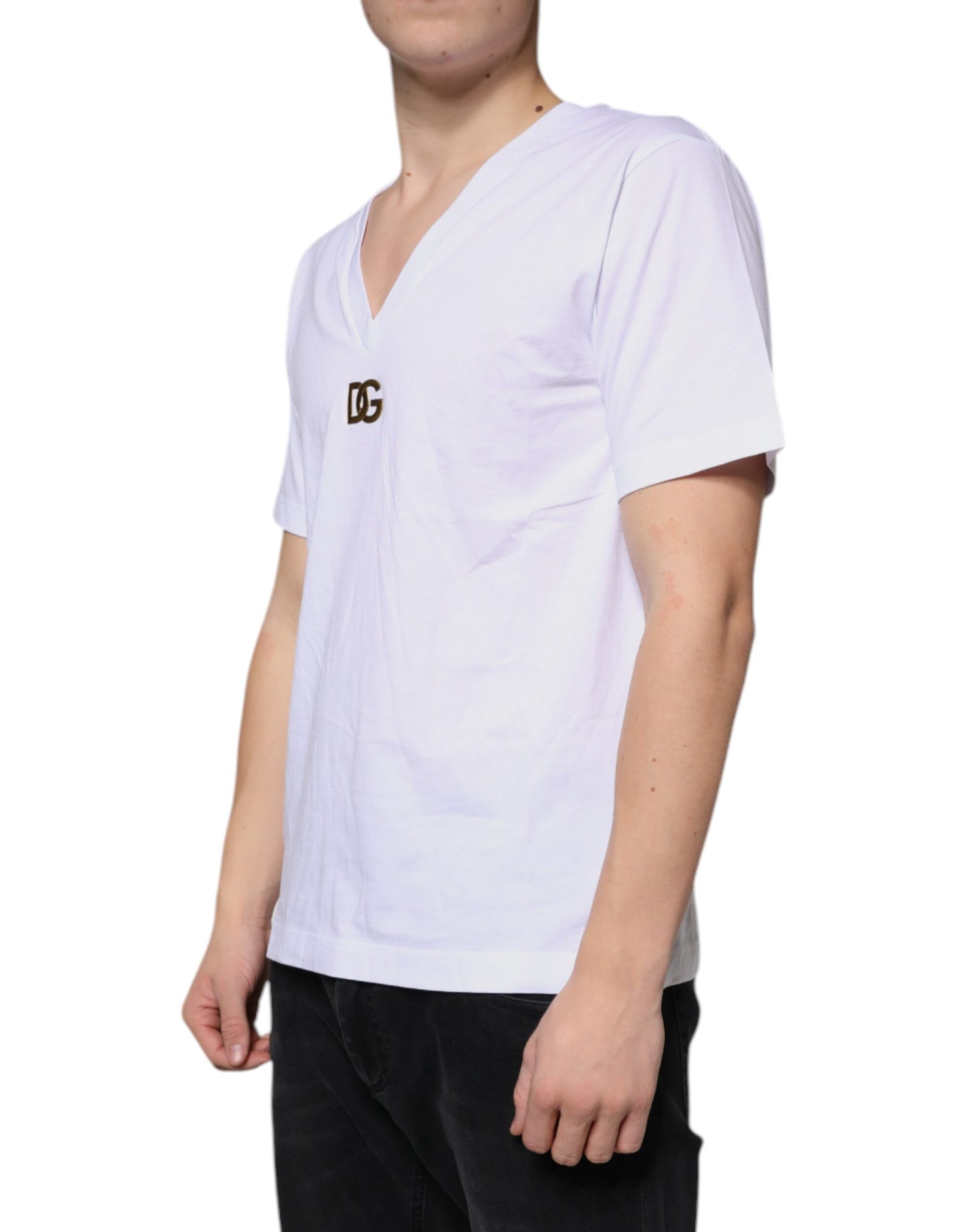 Dolce &amp; Gabbana wit logo katoenen T-shirt met V-hals en korte mouwen