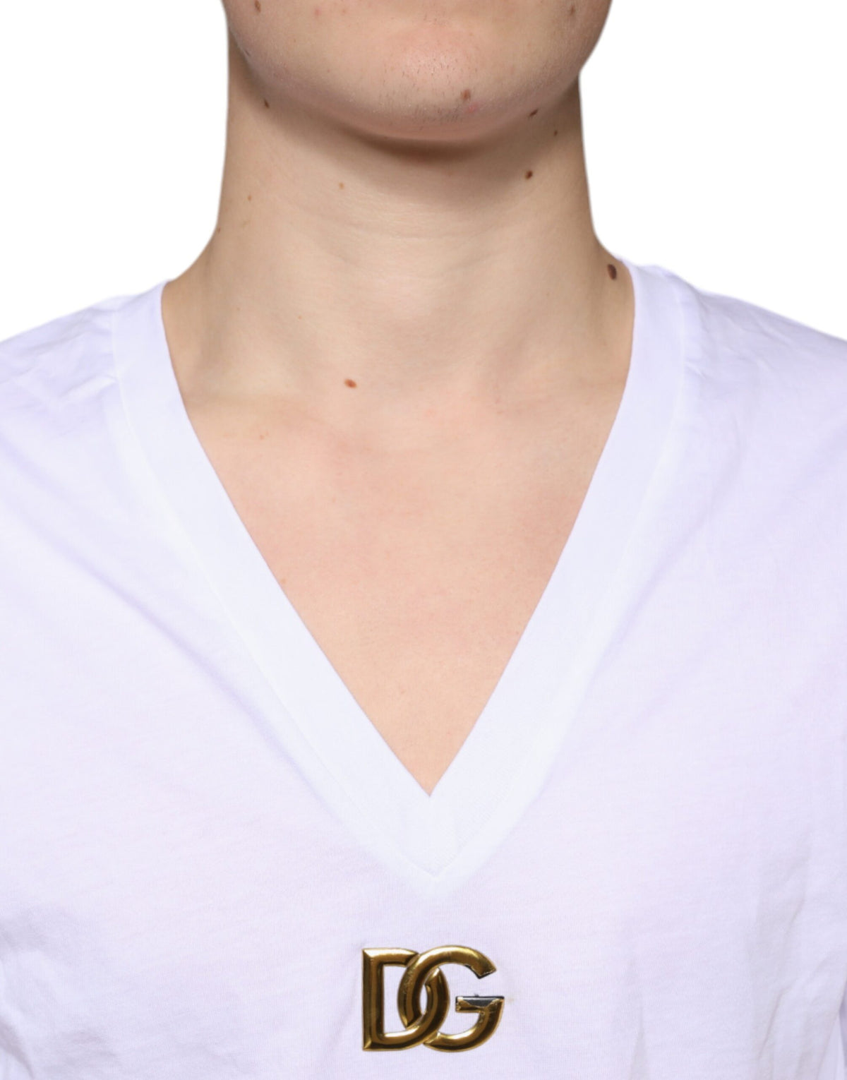 T-shirt à manches courtes en coton avec col en V et logo blanc de Dolce &amp; Gabbana