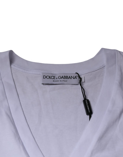 Dolce &amp; Gabbana wit logo katoenen T-shirt met V-hals en korte mouwen