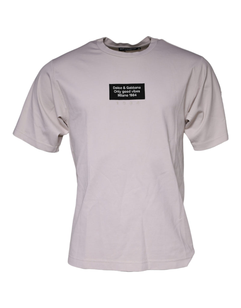 Dolce &amp; Gabbana beige logo crewneck T-shirt van gemengd katoen