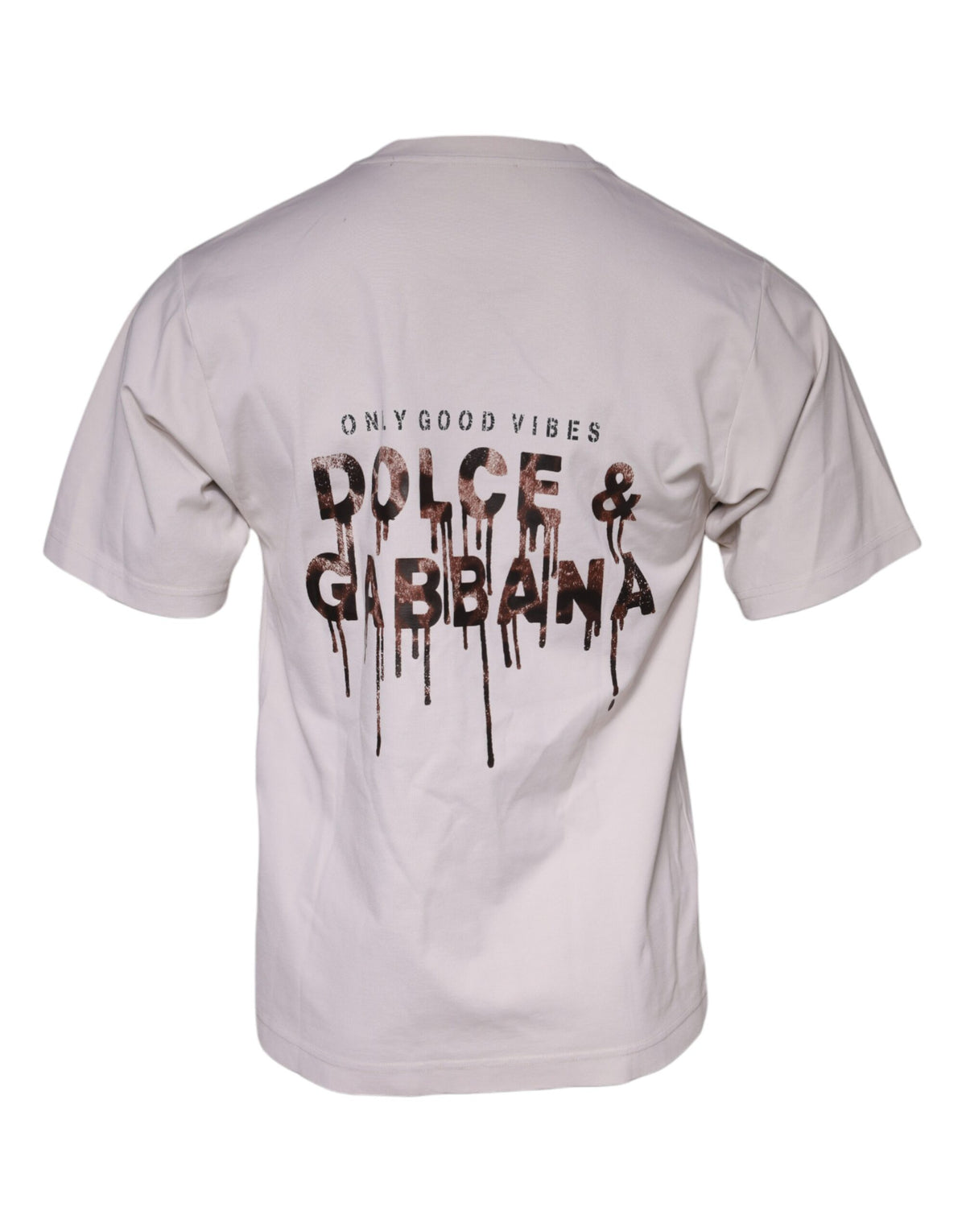 T-shirt à col rond en coton mélangé beige avec logo Dolce &amp; Gabbana