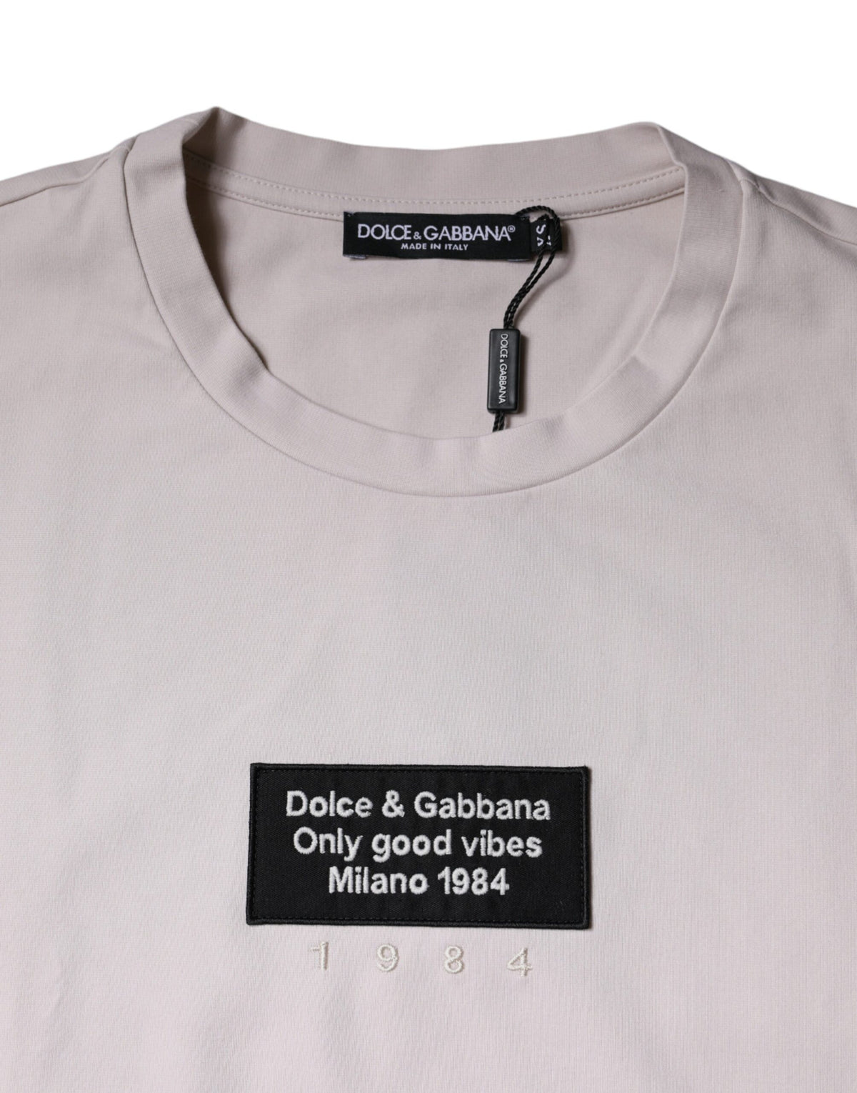T-shirt à col rond en coton mélangé beige avec logo Dolce &amp; Gabbana