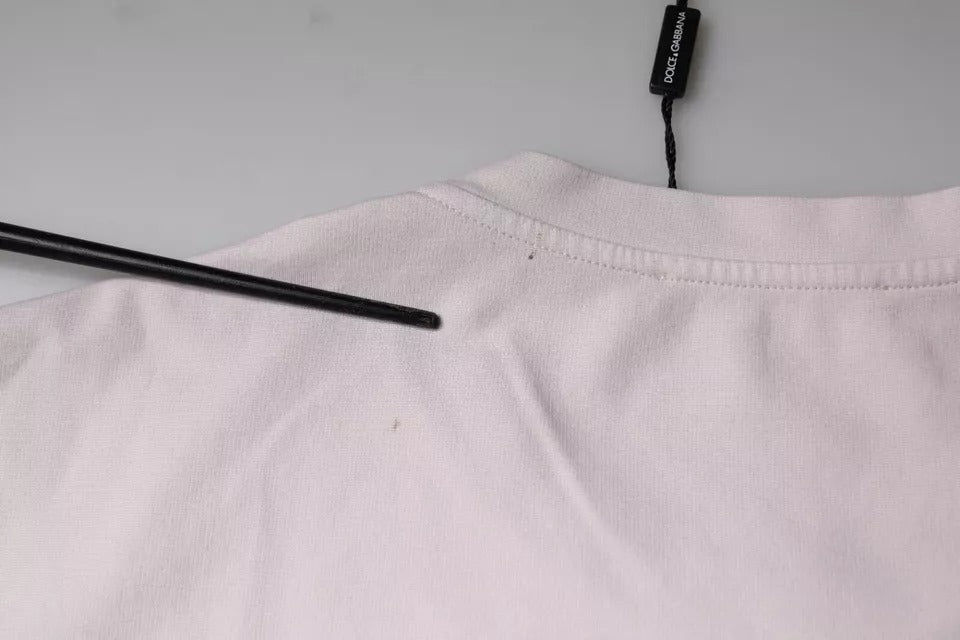 T-shirt à col rond en coton mélangé beige avec logo Dolce &amp; Gabbana