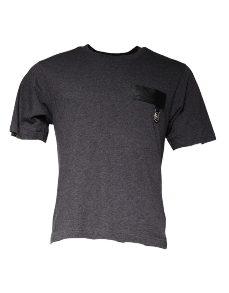 Dolce &amp; Gabbana grijs katoenen T-shirt met ronde hals en logo-patch.