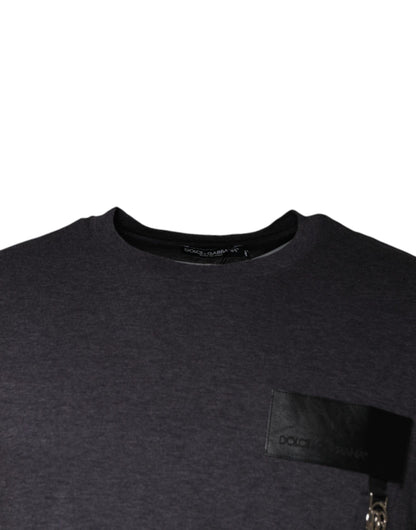 T-shirt en coton à col rond avec patch logo gris de Dolce &amp; Gabbana