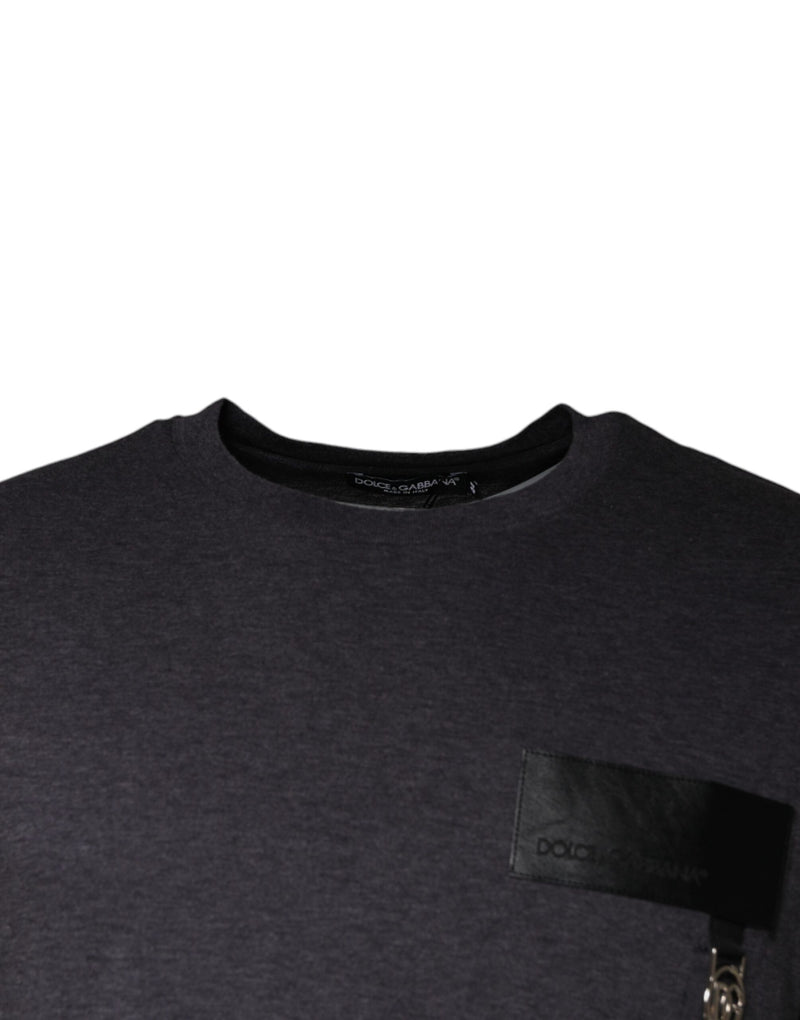 Dolce &amp; Gabbana grijs katoenen T-shirt met ronde hals en logo-patch.