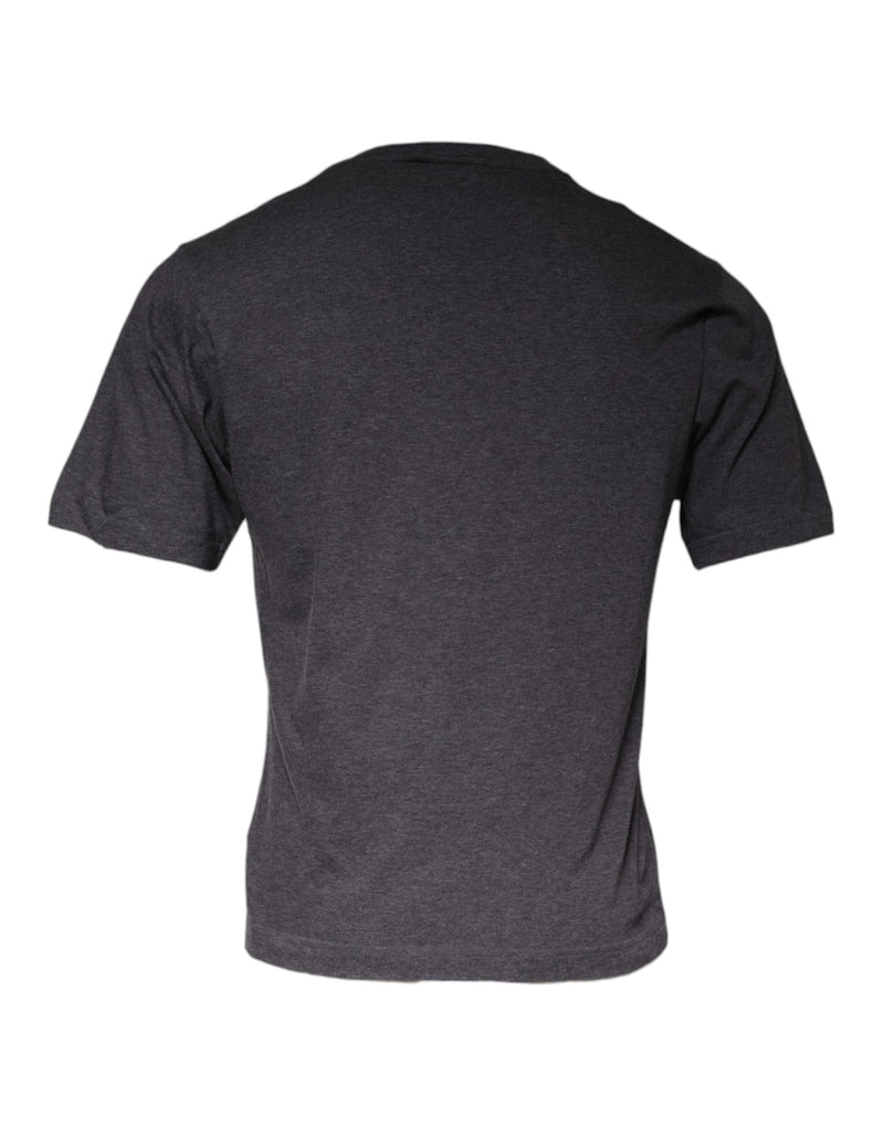 Dolce &amp; Gabbana grijs katoenen T-shirt met ronde hals en logo-patch.