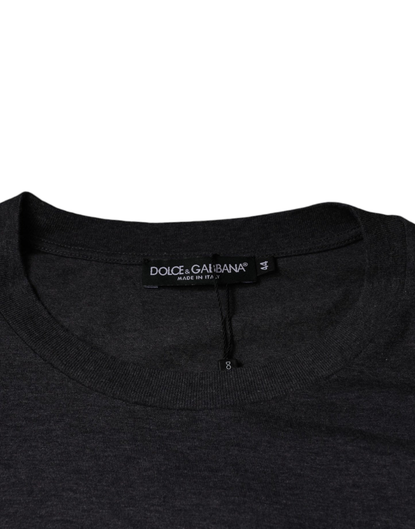 T-shirt en coton à col rond avec patch logo gris de Dolce &amp; Gabbana