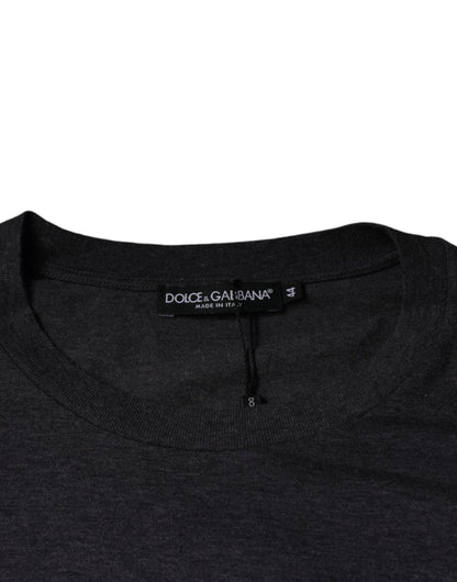T-shirt en coton à col rond avec patch logo gris de Dolce &amp; Gabbana