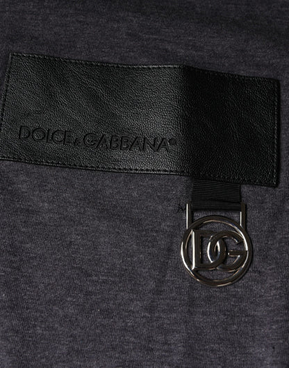 T-shirt en coton à col rond avec patch logo gris de Dolce &amp; Gabbana