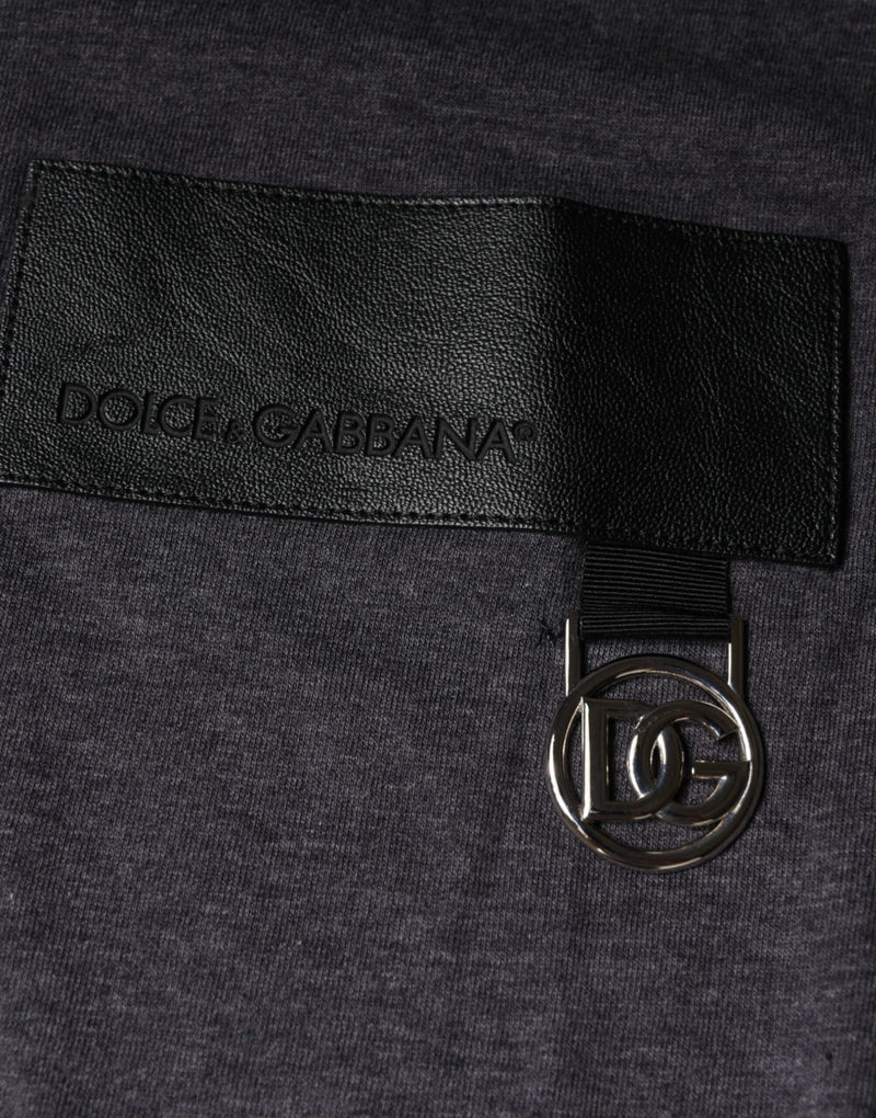 Dolce &amp; Gabbana grijs katoenen T-shirt met ronde hals en logo-patch.