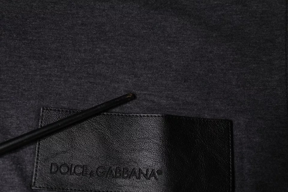 T-shirt en coton à col rond avec patch logo gris de Dolce &amp; Gabbana