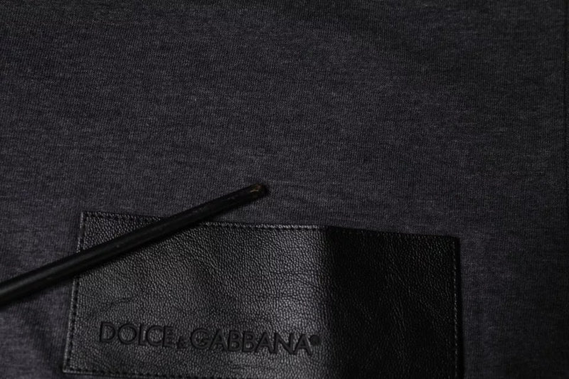 Dolce &amp; Gabbana grijs katoenen T-shirt met ronde hals en logo-patch.