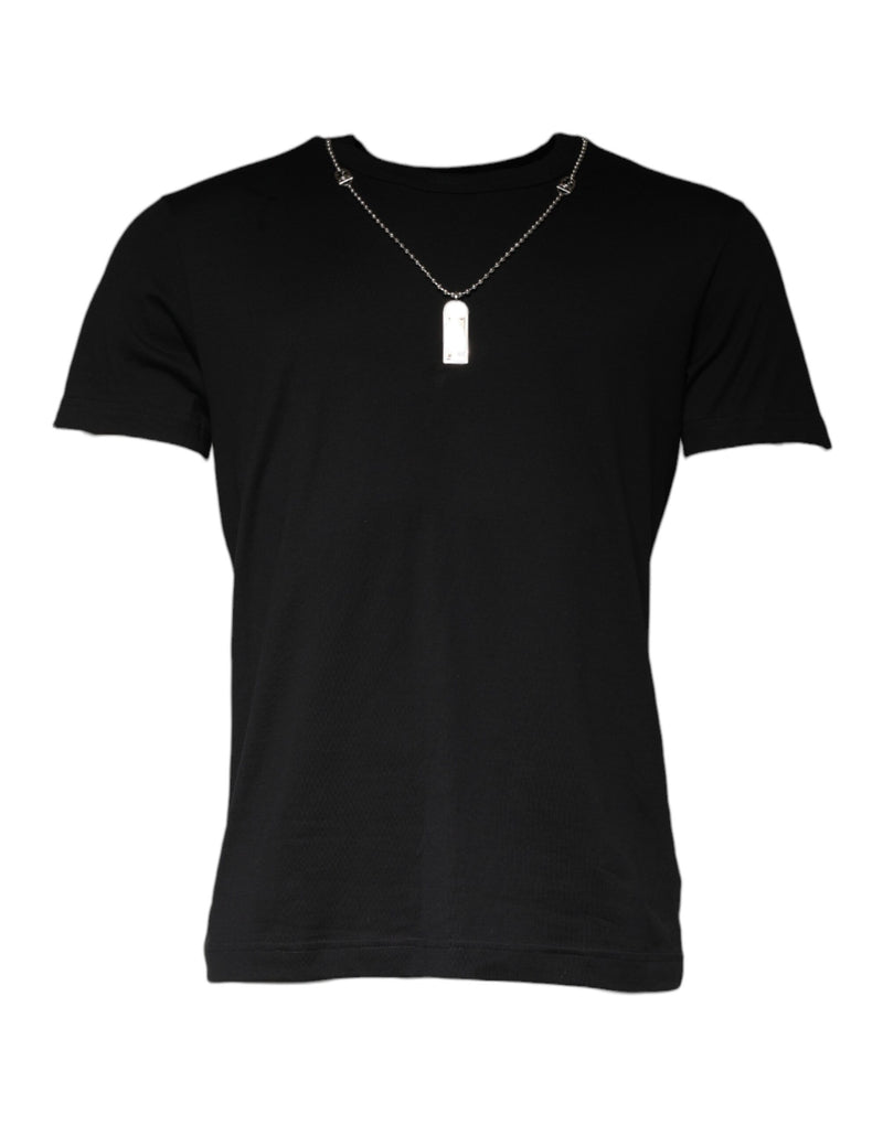 Dolce &amp; Gabbana zwart katoenen T-shirt met ketting en versieringen