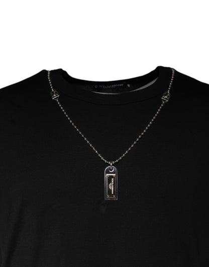 Dolce &amp; Gabbana zwart katoenen T-shirt met ketting en versieringen