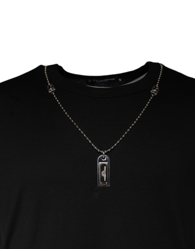 Dolce &amp; Gabbana zwart katoenen T-shirt met ketting en versieringen