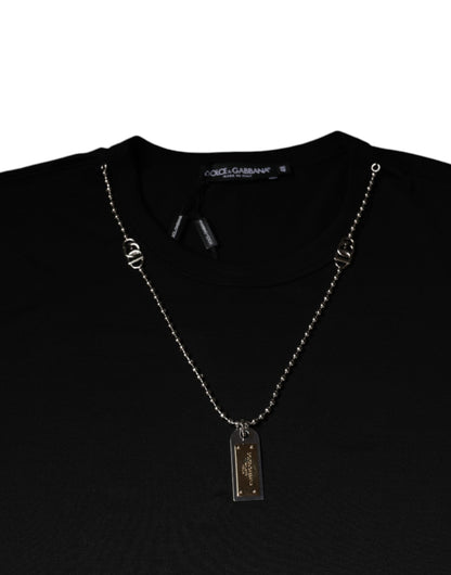 Dolce &amp; Gabbana zwart katoenen T-shirt met ketting en versieringen