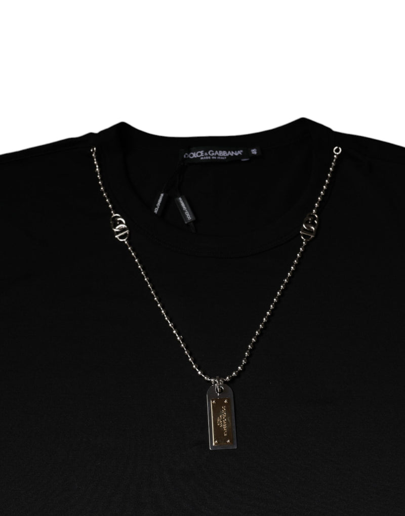 Dolce &amp; Gabbana zwart katoenen T-shirt met ketting en versieringen