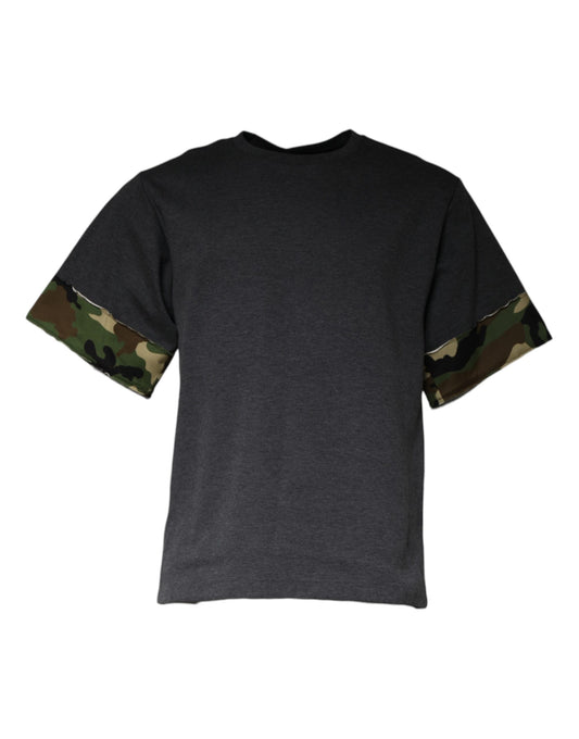 Dolce &amp; Gabbana donkergrijs camouflage T-shirt met ronde hals
