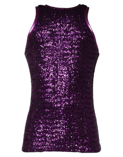 T-shirt violet sans manches à col rond et paillettes de Dolce &amp; Gabbana