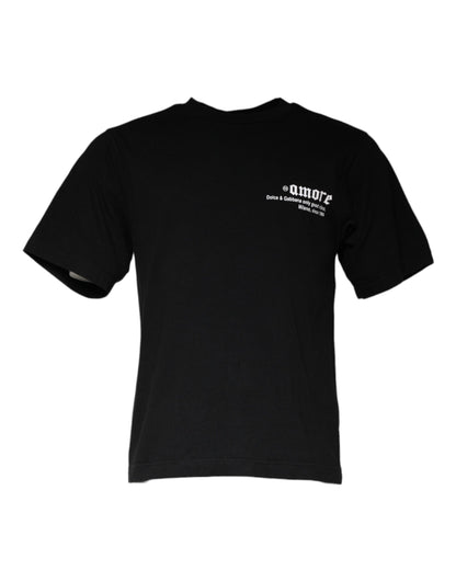 T-shirt en coton à col rond noir avec imprimé Amore de Dolce &amp; Gabbana