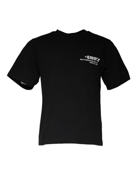 T-shirt en coton à col rond noir avec imprimé Amore de Dolce &amp; Gabbana
