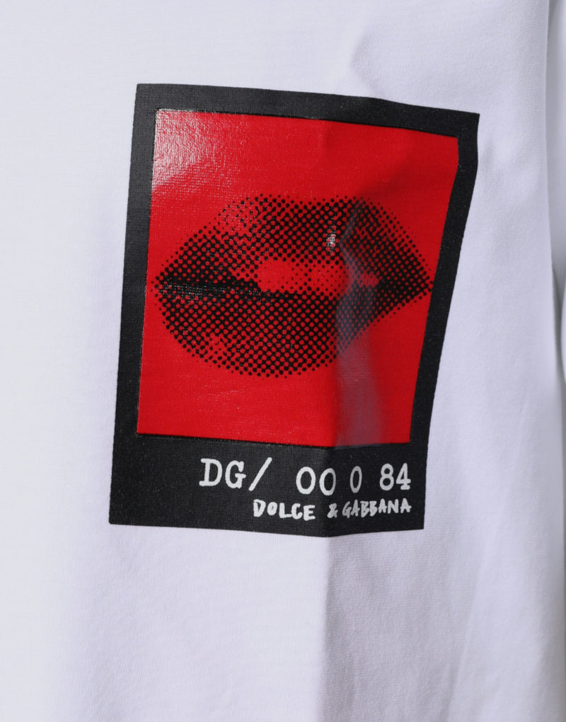 T-shirt en coton blanc Dolce &amp; Gabbana avec imprimé rouge lèvres