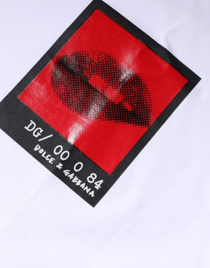 Dolce & Gabbana wit katoenen T-shirt met rode lippenprint