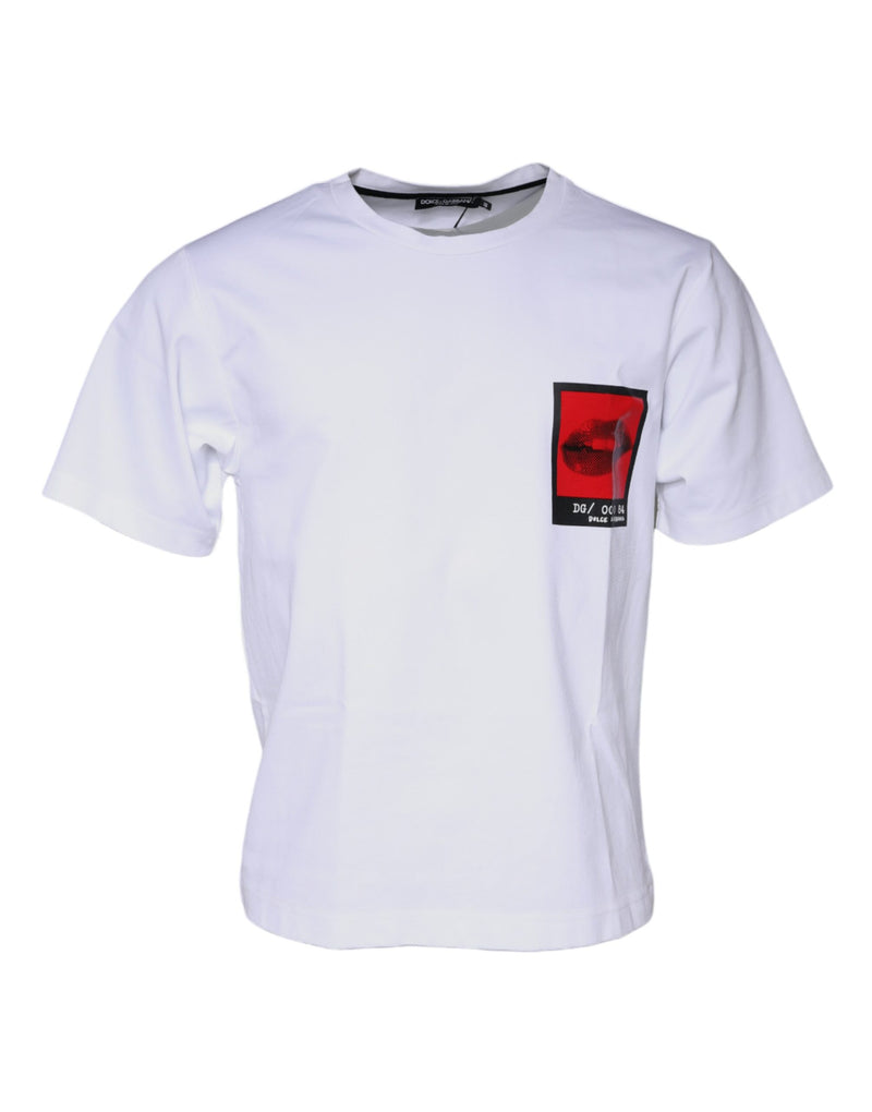 T-shirt en coton blanc Dolce &amp; Gabbana avec imprimé rouge lèvres