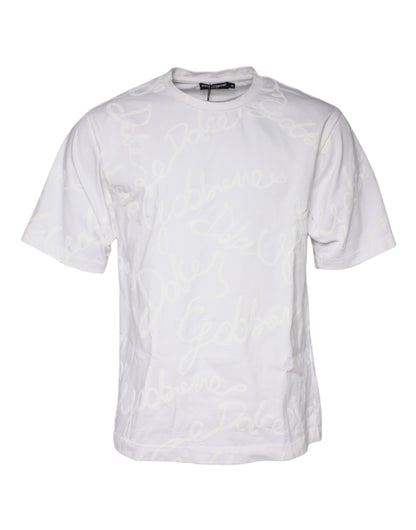 T-shirt en coton à col rond avec imprimé du logo blanc de Dolce &amp; Gabbana