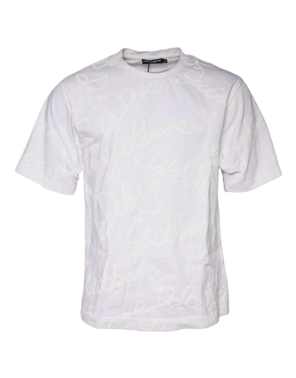 T-shirt en coton à col rond avec imprimé du logo blanc de Dolce &amp; Gabbana