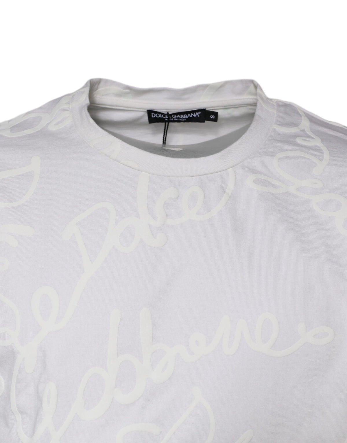 T-shirt en coton à col rond avec imprimé du logo blanc de Dolce &amp; Gabbana
