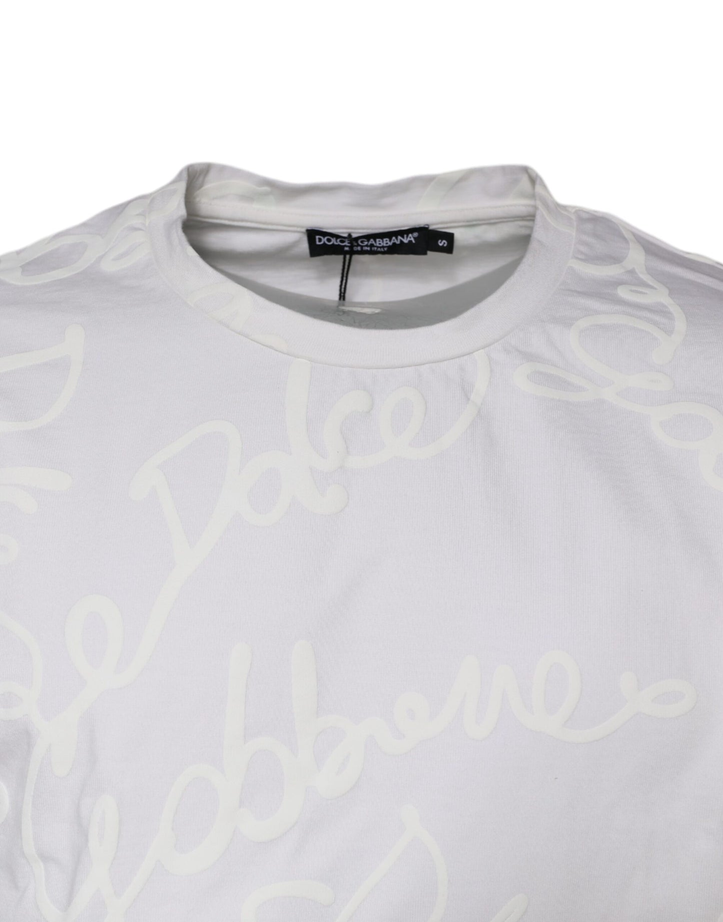 T-shirt en coton à col rond avec imprimé du logo blanc de Dolce &amp; Gabbana