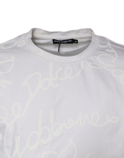 T-shirt en coton à col rond avec imprimé du logo blanc de Dolce &amp; Gabbana
