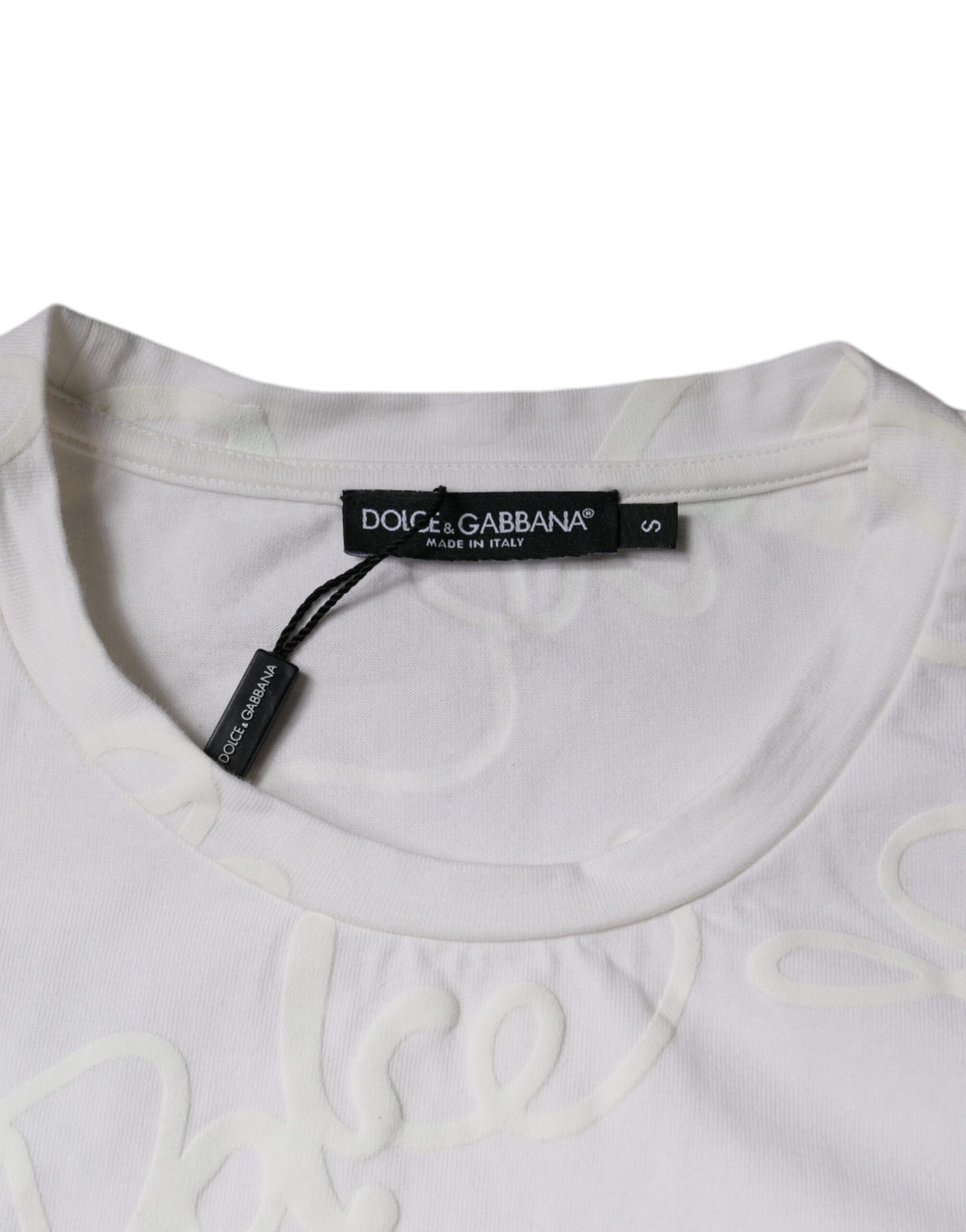 T-shirt en coton à col rond avec imprimé du logo blanc de Dolce &amp; Gabbana