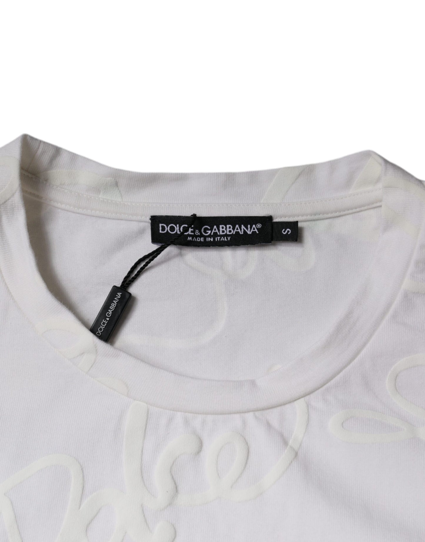 T-shirt en coton à col rond avec imprimé du logo blanc de Dolce &amp; Gabbana