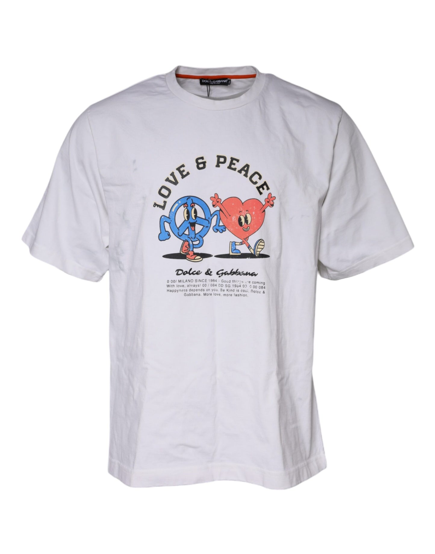 T-shirt Dolce &amp; Gabbana blanc en coton à col rond avec le slogan "Love &amp; Peace"
