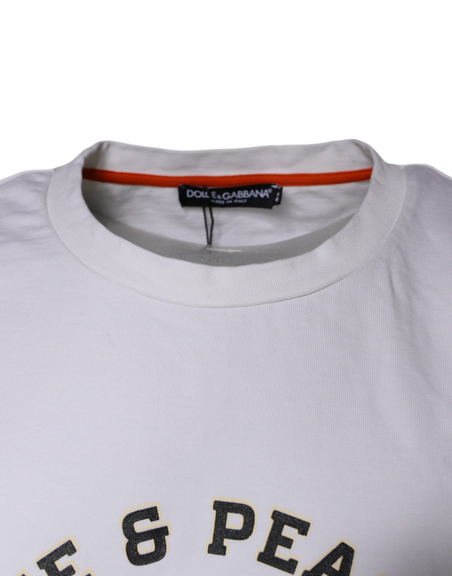 T-shirt Dolce &amp; Gabbana blanc en coton à col rond avec le slogan "Love &amp; Peace"