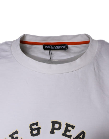 T-shirt Dolce &amp; Gabbana blanc en coton à col rond avec le slogan "Love &amp; Peace"