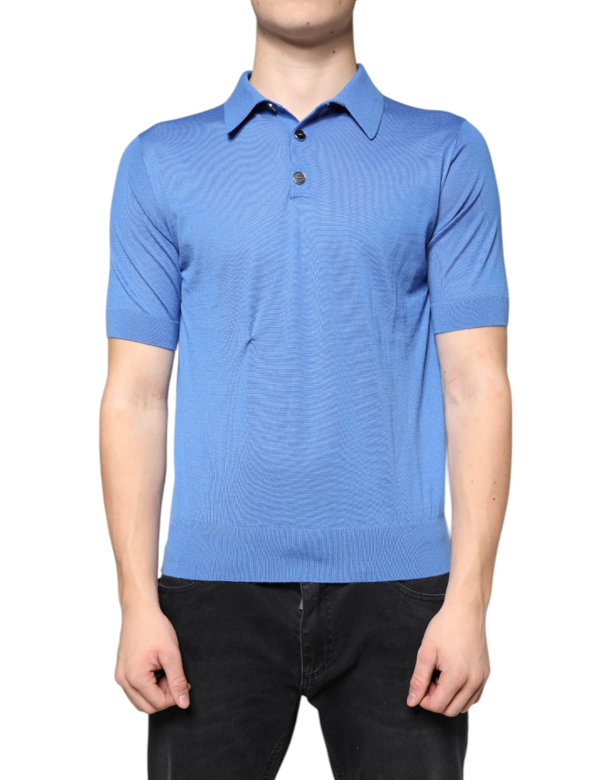 Polo homme Dolce &amp; Gabbana en cachemire bleu, manches courtes.