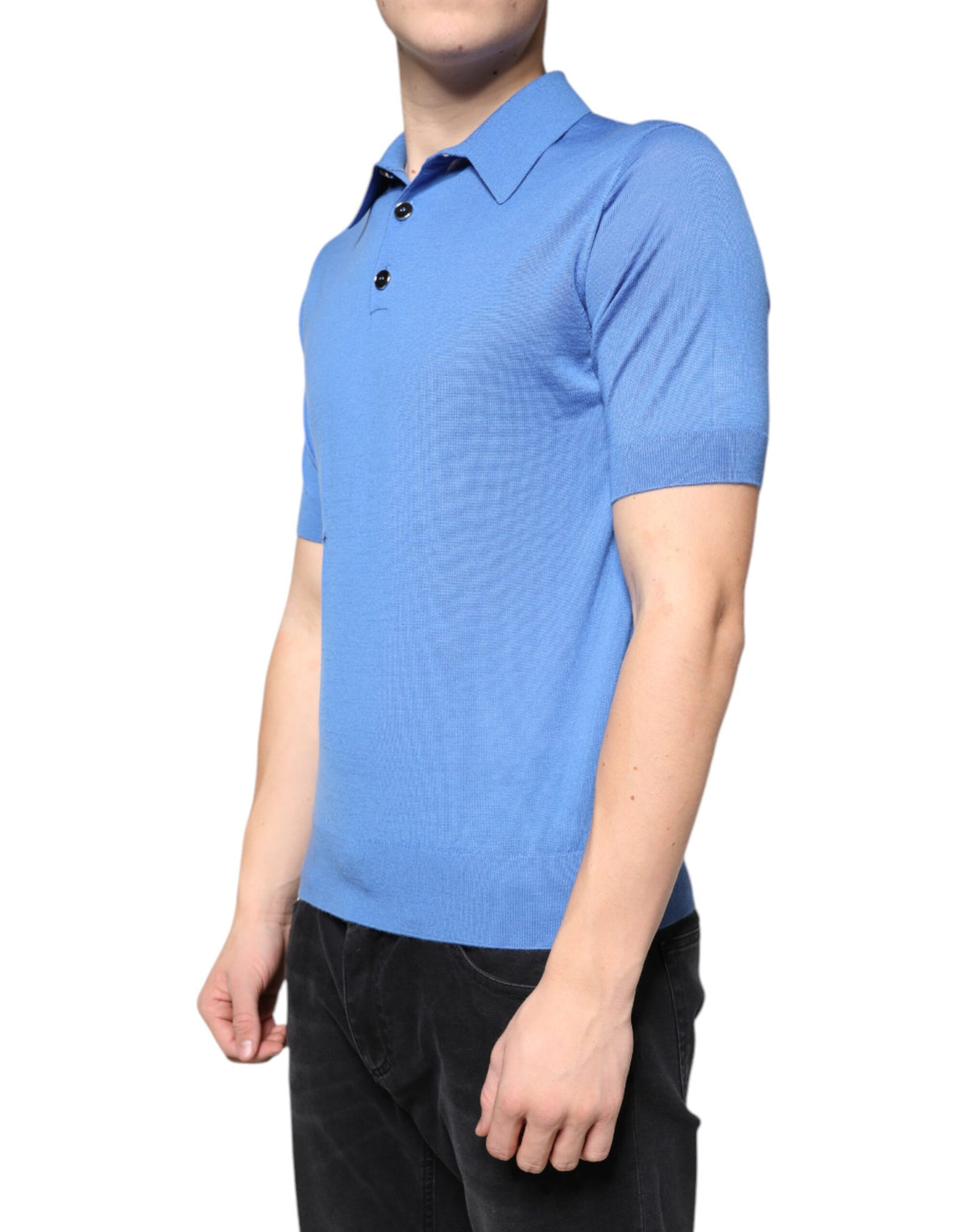 Polo homme Dolce &amp; Gabbana en cachemire bleu, manches courtes.
