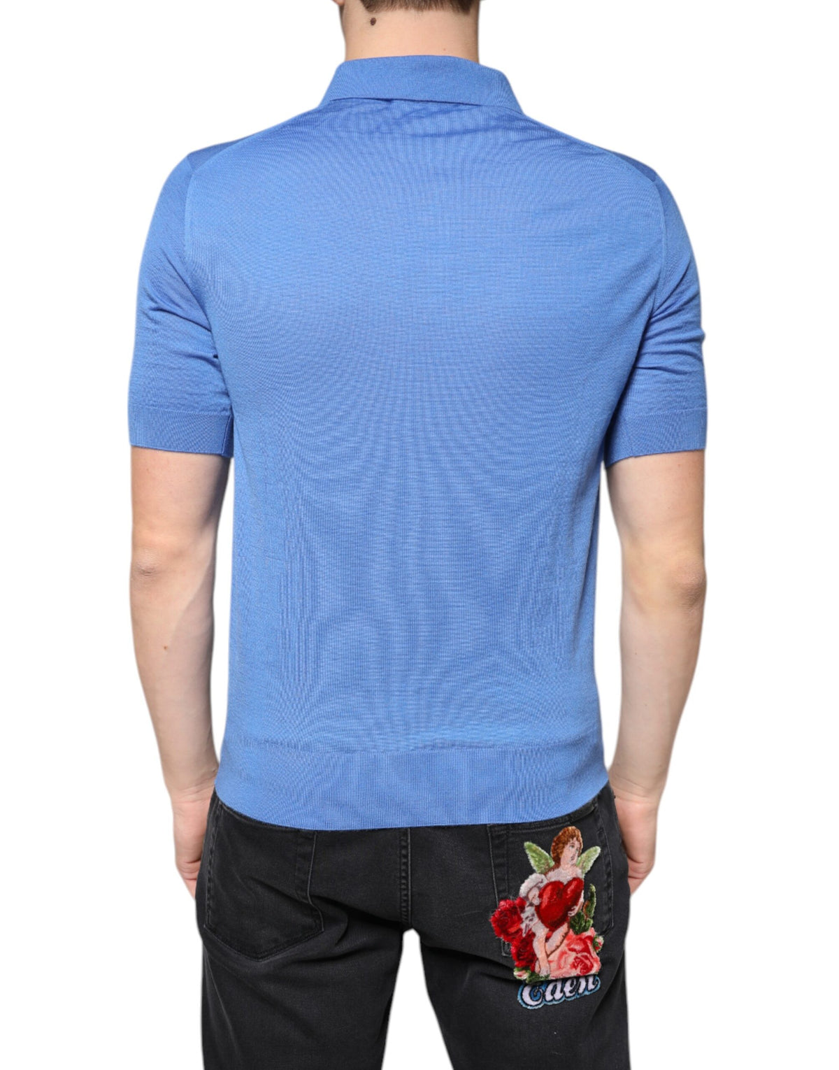 Polo homme Dolce &amp; Gabbana en cachemire bleu, manches courtes.