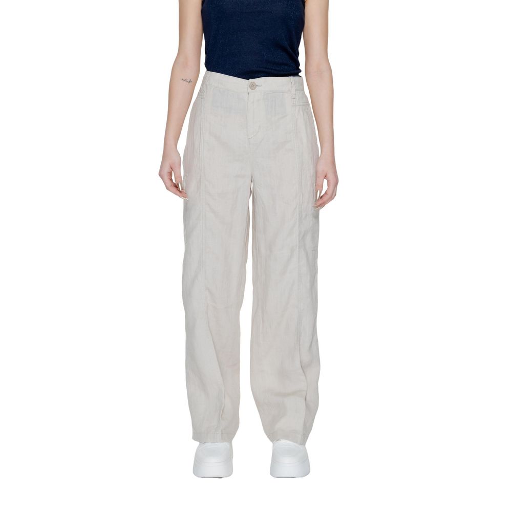 Street One Beige Linen Pant - Stylish Flared Trousers for Women