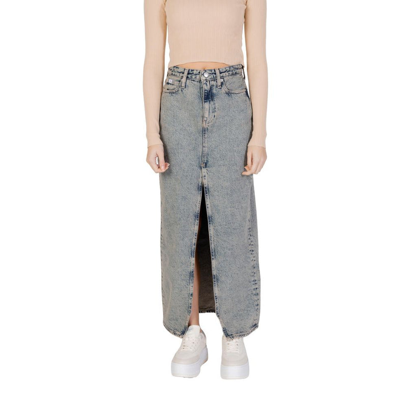 Jupe Maxi à Fente Avant en Coton Bleu Calvin Klein Jeans