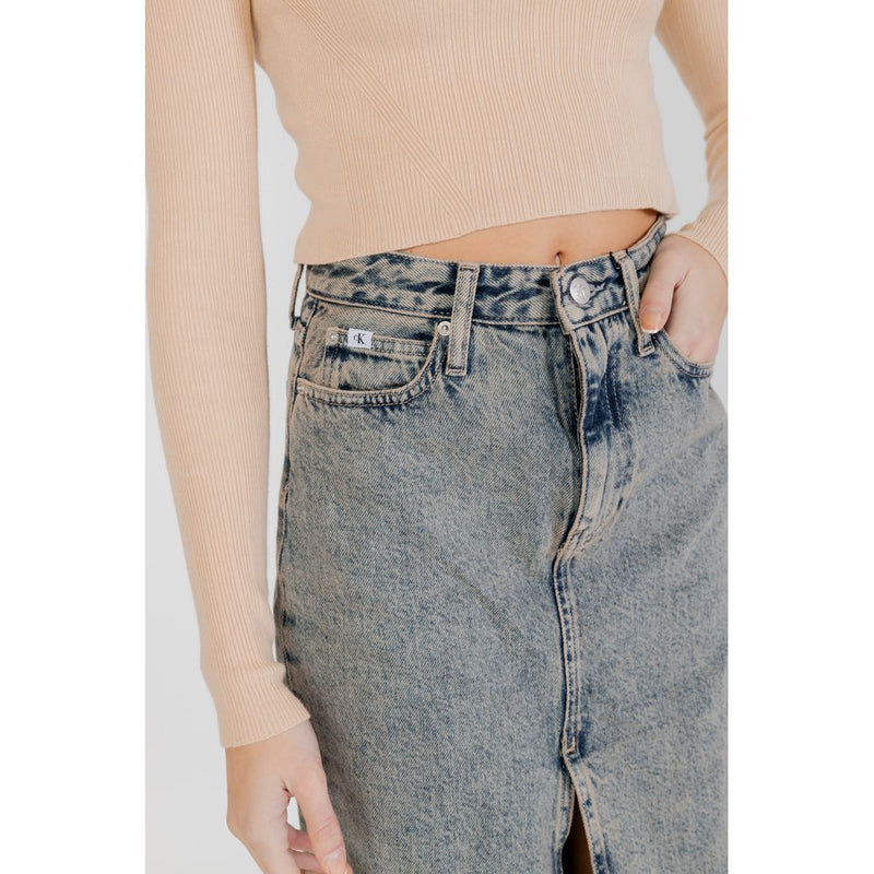 Jupe Maxi à Fente Avant en Coton Bleu Calvin Klein Jeans