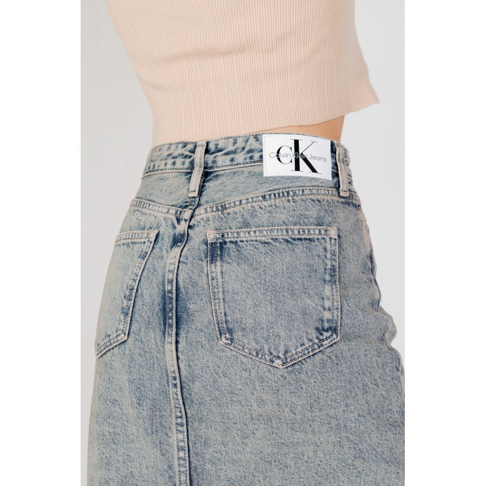 Jupe Maxi à Fente Avant en Coton Bleu Calvin Klein Jeans
