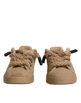 Dolce & Gabbana Brown Jute Fabric Low Top Sneakers for Men