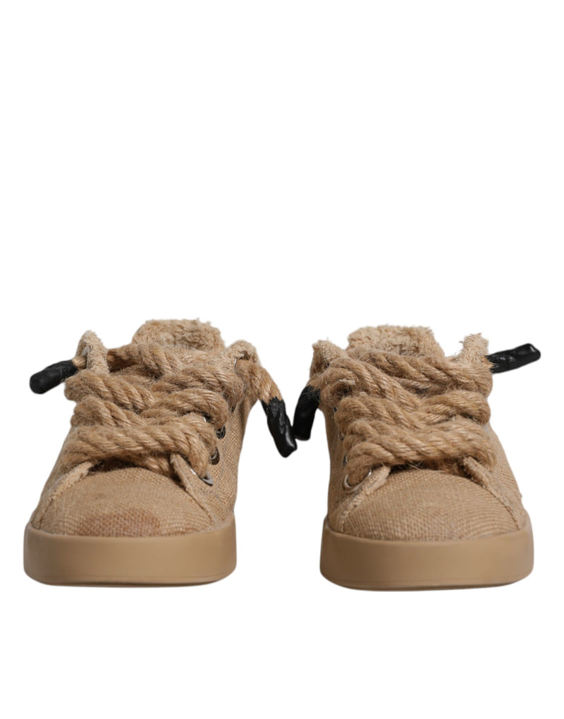 Dolce & Gabbana Brown Jute Fabric Low Top Sneakers for Men