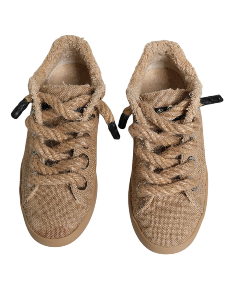 Dolce & Gabbana Brown Jute Fabric Low Top Sneakers for Men