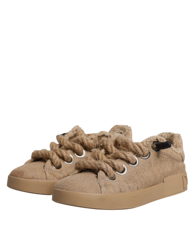 Dolce & Gabbana Brown Jute Fabric Low Top Sneakers for Men